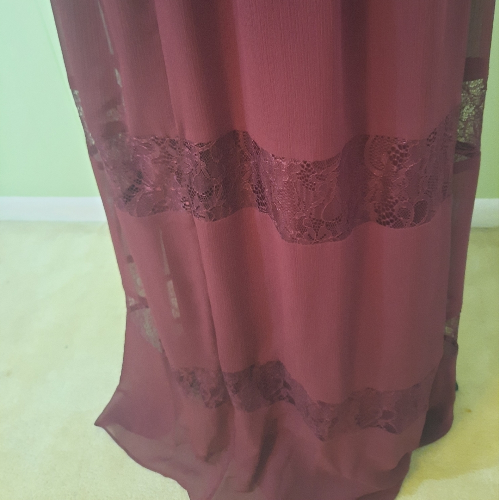 Davids bridal lace ruched chiffon wine maxi dress gown sz 6 *D1 - Picture 5 of 8